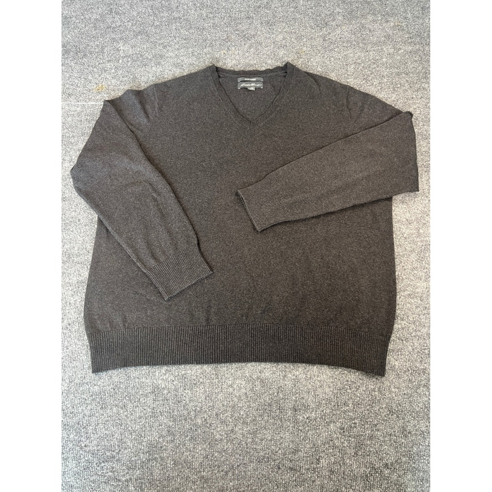 Eddie Bauer Cotton Cashmere V Neck Sweater Mens 2XL Charcoal Gray